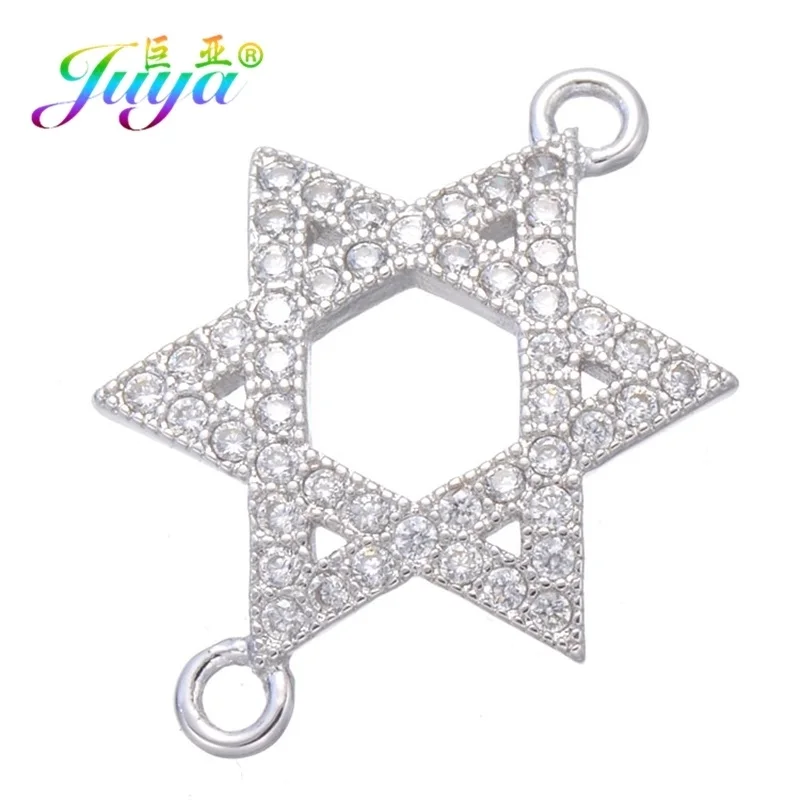 White Gold Juya DIY фурнитура для ювелирных изделий хамса Счастливая звезда цветок Шарм Разъемы для женщин браслет ручной работы серьги изготовление ювелирных изделий - Цвет: White Gold