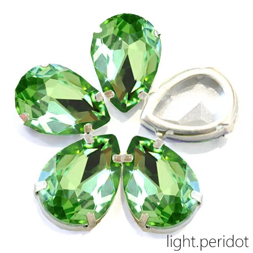 light.peridot 5 размеров красочные стеклянные каплевидные красные пришивные стразы с полым клешом хрустальные пришивные стразы для свадебного платья Y1903 - Цвет: light.peridot