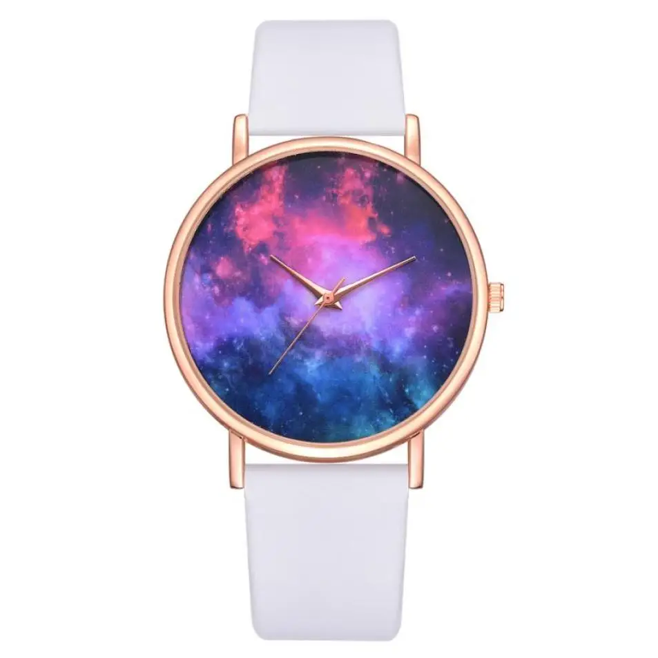 White Модные женские часы Nebula, Вселенная Галактика, часы с кожаным ремешком, аналоговые кварцевые наручные часы, подарок, женские часы, Relogio Feminino - Цвет: White