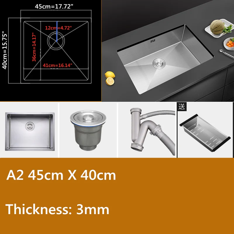 Single Bowl 304 Stainless Steel Kitchen Sink Thickened 3mm Single-slot Brushded Silver Manual 45cm*40cm Sinks | Обустройство дома