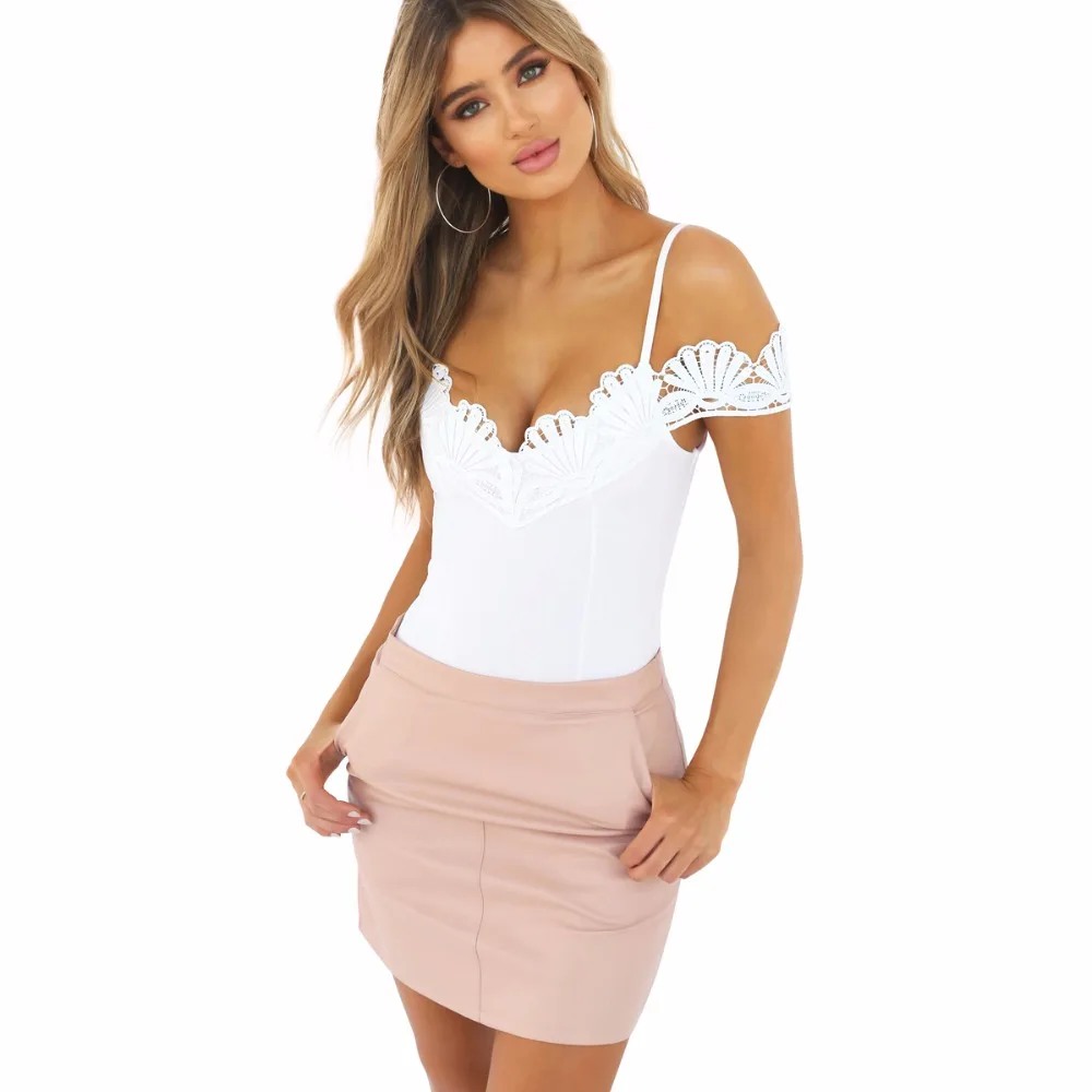 Пикантные черные сапоги/белый Кружево Bodycon спинки боди Для женщин летние без