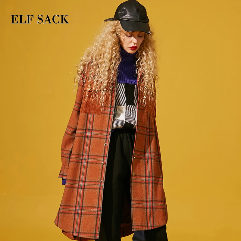 ELFSACK зимнее Новое Женское шерстяное пальто повседневное женское с отложным