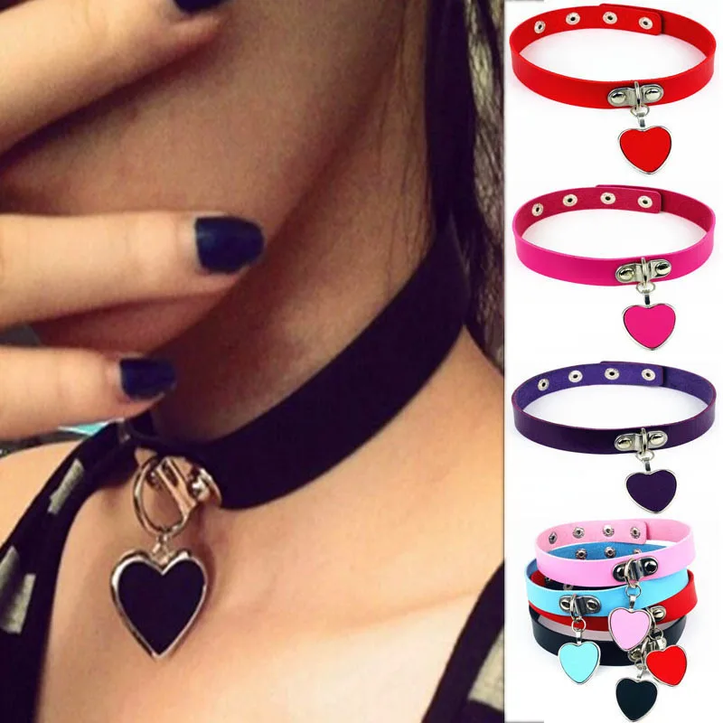 

Trendy Sexy Punk Gothic Leather Heart Studded Choker Necklace Vintage Charm Round Collar Necklaces Women Jewelry Gift