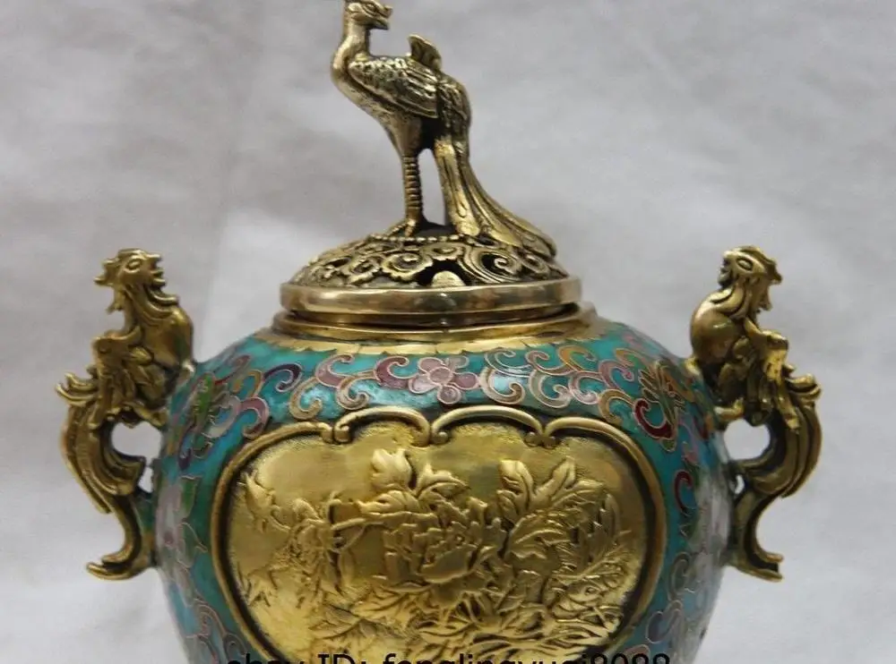 9 Китай Бронза Медь cloisonne феникс птица Foo Собака Лев курильница | Дом и сад