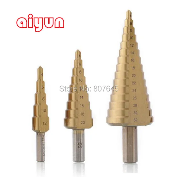 3 шт./компл. HSS ШАГ СВЕРЛО НАБОР сердечник сверло титановое покрытие конус Шаг
