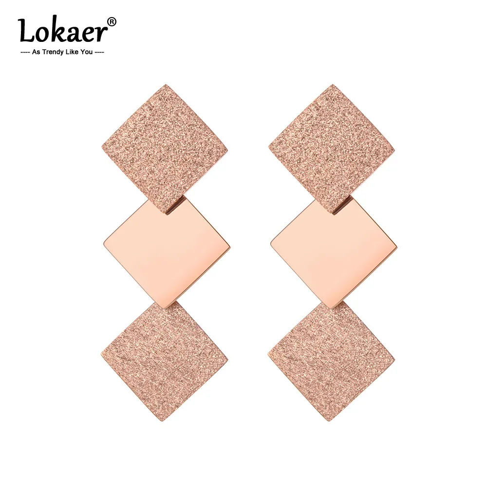 Lokaer, розовое золото, матовое и матовое покрытие, квадратная нержавеющая сталь, висячие серьги, модные ювелирные изделия, Букле д 'Орель, E19128
