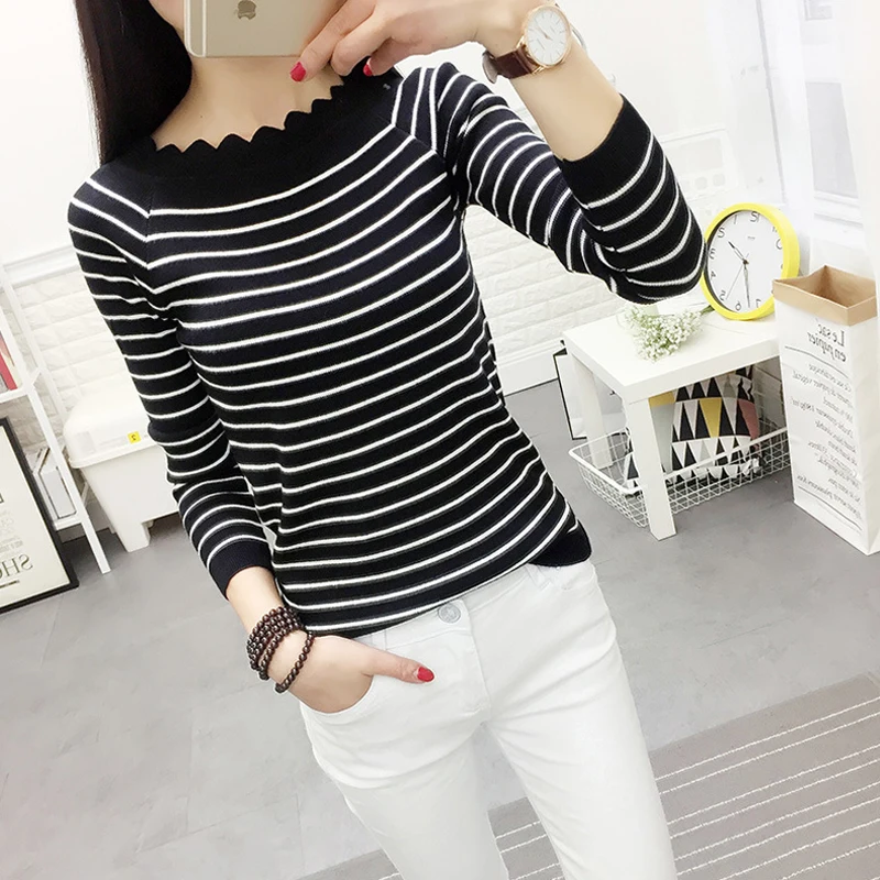 Женские повседневные осенние полосатые вязаные свитера модные пуловеры топы