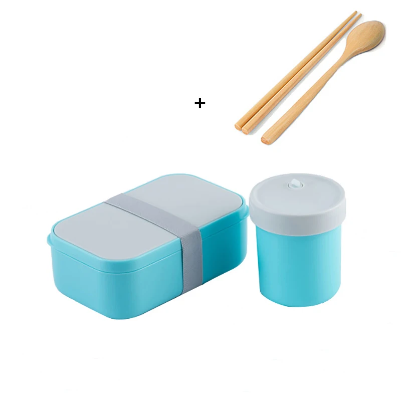Blue set ONEUP герметичный Ланч-бокс, портативный BPA бесплатно, Bento box с столовыми приборами, миска для супа, Термосумка, контейнер для еды с микрозащитой - Цвет: Blue set