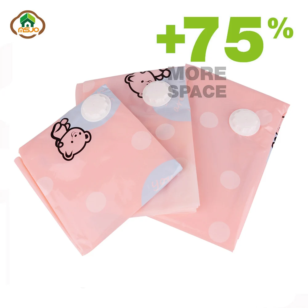 

Msjo Vacuum Bag for Clothes Pink Cartoon Bear Foldable Vacuum Storage Bag Extra Large Compressed Organizer Saving Space Seal Bag