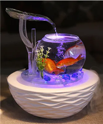 Lotus Fish Bowl Mist Настольный фонтан с изображением зеленого лотоса, фонтан, каскад, украшение в помещении, аквариумный увлажнитель, туман, аквариум - Цвет: Lotus Fish Bowl Mist