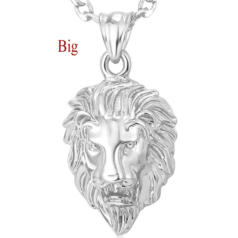 Silver Color Big U7 Черный Лев Кулон и Фигаро Цепочки Ожерелья Для Мужчин Ювелирные Изделия Подвеска Мужская С Цепочкой P1130 - Окраска металла: Silver Color Big