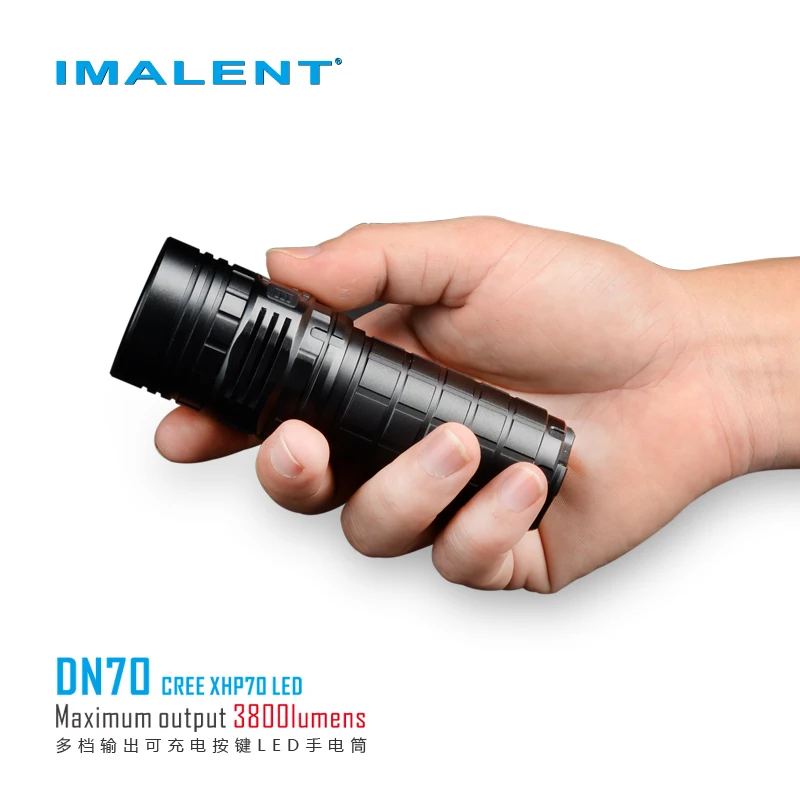 IMALENT DN70 перезаряжаемый фонарик OLED экран макс. 3800lm дальность луча 325 м уличный с 26650