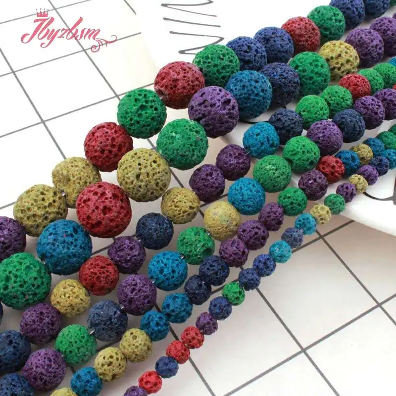 6 8 10 12mm Round Sponge Multicolor Volcanic Lava Rock Stone LooseBeads For Necklace Bracelats Jewelry Making 15&quot Free Shipping |