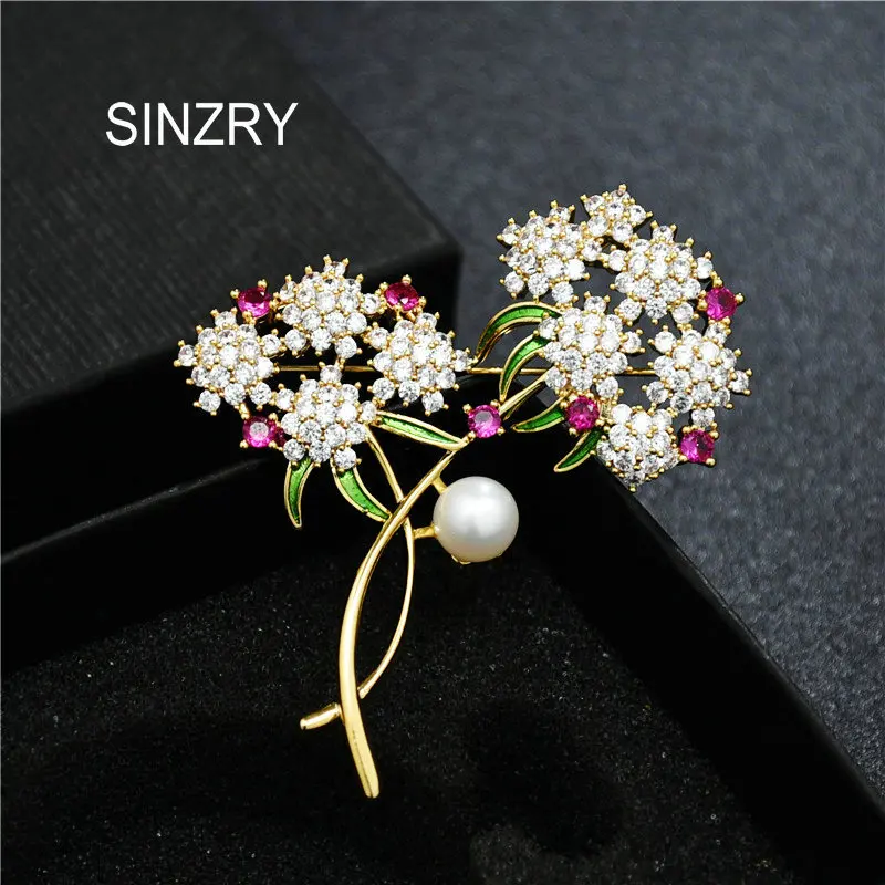 SINZRY handmade glaze cubic zircon freshwater pearl sweety flower elegant popular brooch pin lady scarves buckle | Украшения и