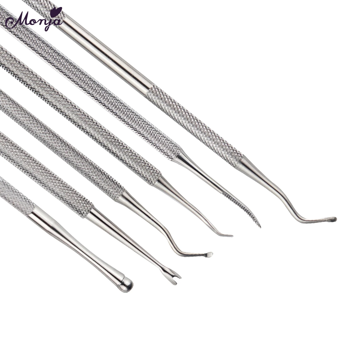 Monja Dual End Nail Art Stainless Steel Cuticle Pusher Groove Pick Corrector Toe Dead Skin Foot Cleaning Care Pedicure Tool