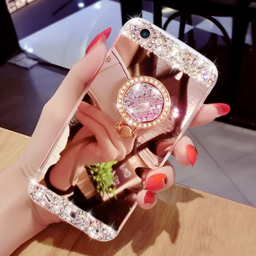 Роскошный мягкий зеркальный чехол для iphone X XS MAX XR 8 Plus 7 защитный с кольцом