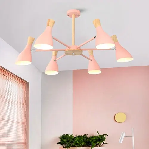 Pink 6 lights Скандинавская Простая Современная твердая древесина E27 led 220 В алюминиевая Люстра для гостиной, спальни, кабинета, креативная спальня - Цвет корпуса: Pink 6 lights