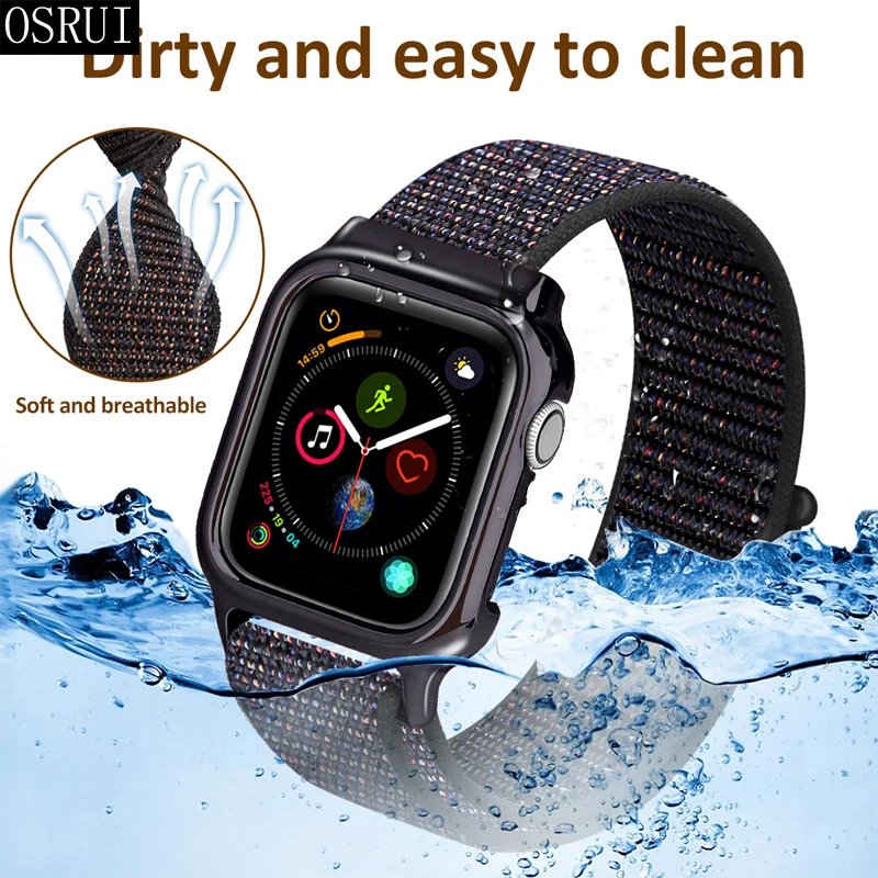 Ремешок для Apple watch band 44 мм 40 мм correa iwatch series 5 4 sport нейлоновая петля+ чехол для Apple watch 4 5 аксессуары высокого качества