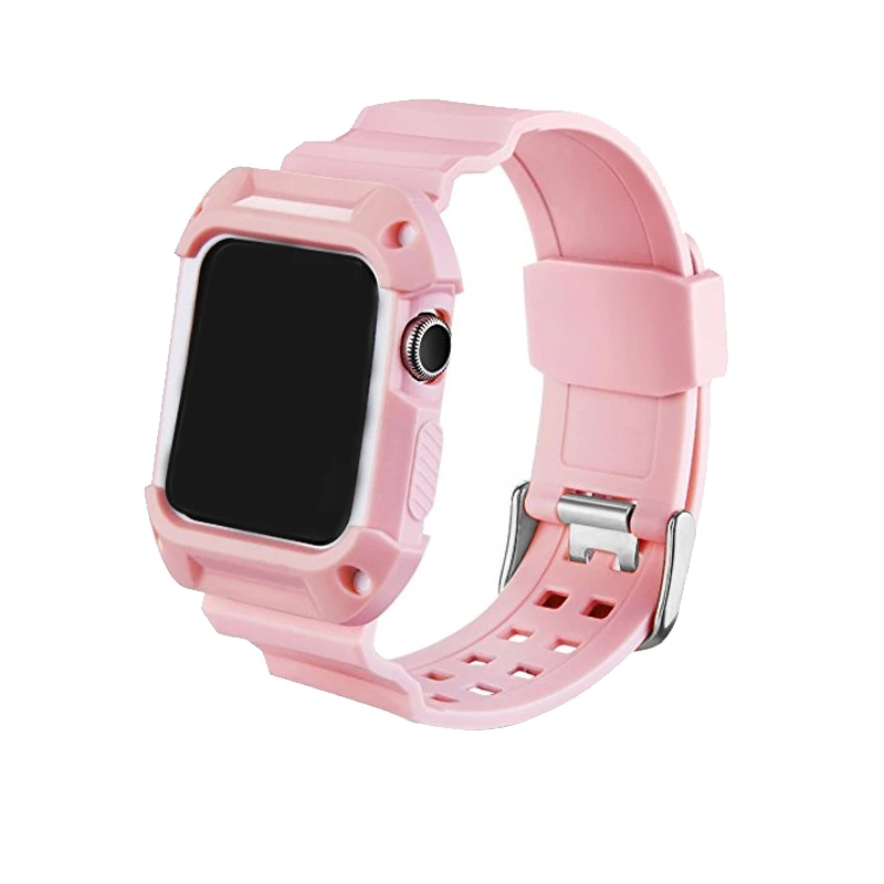 Хохлатая спортивный ремешок для Apple Watch 3 42 мм/38 мм для iwatch 3/2/1 запястье браслет резиновый ремешок для часов с защитный чехол
