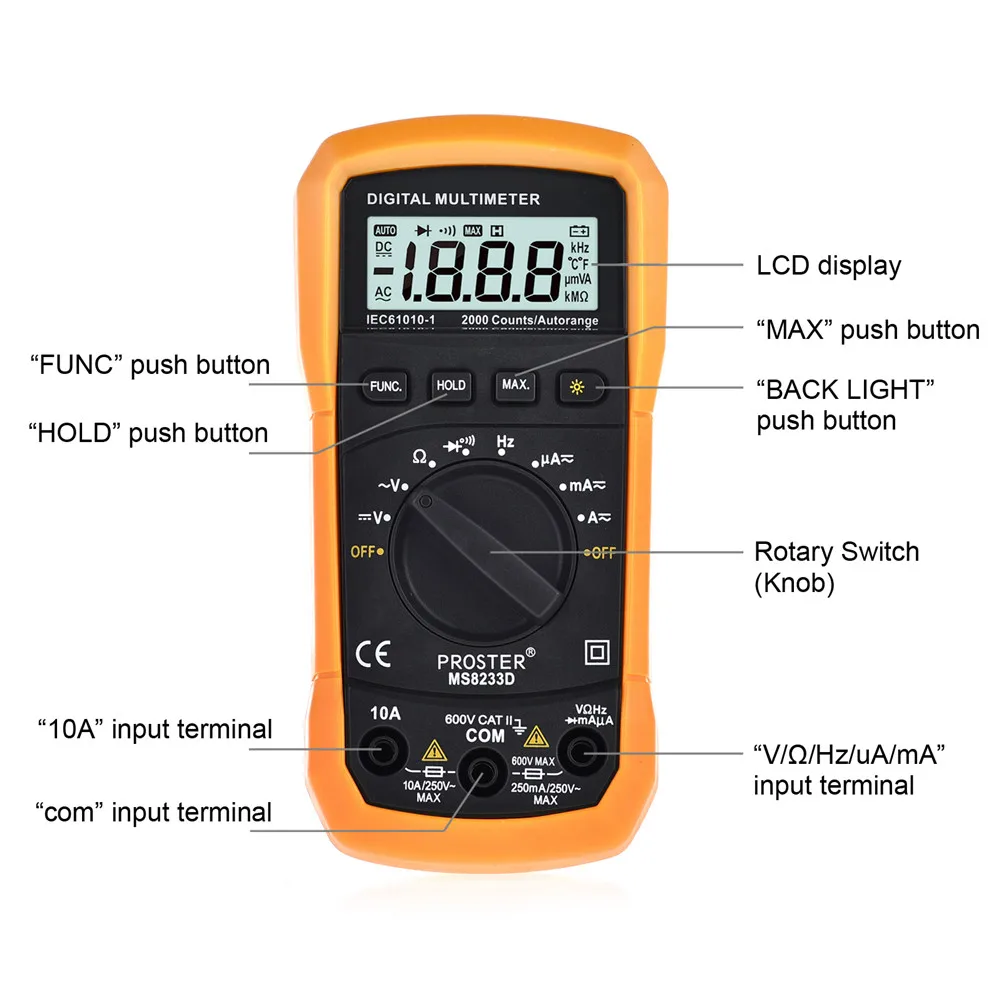 Цифровой мультиметр Proster с автоматическим диапазоном 2000 отсчетов тест ЖК дисплей