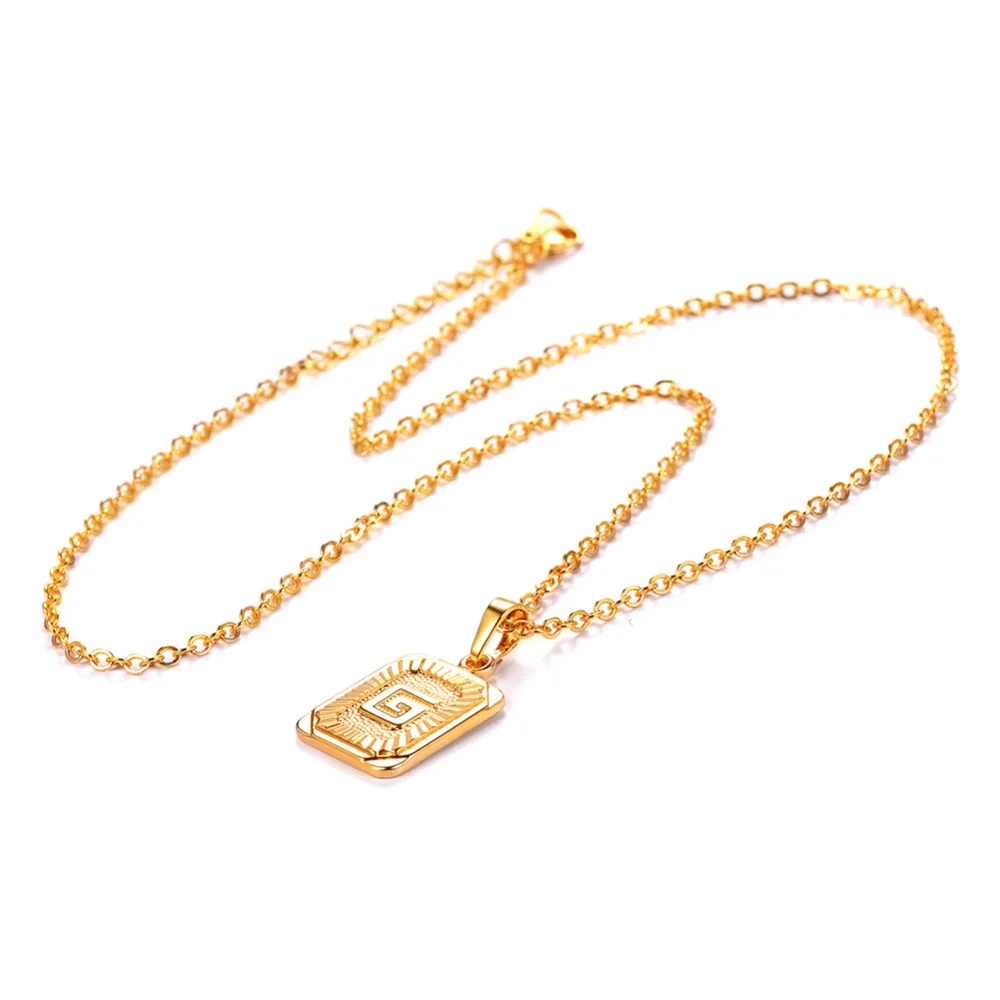 U7 Square Letters Necklaces Pendant Chain Necklace for Women Men English Initial Name Alphabet Jewelry Best Birthday Gifts P1196
