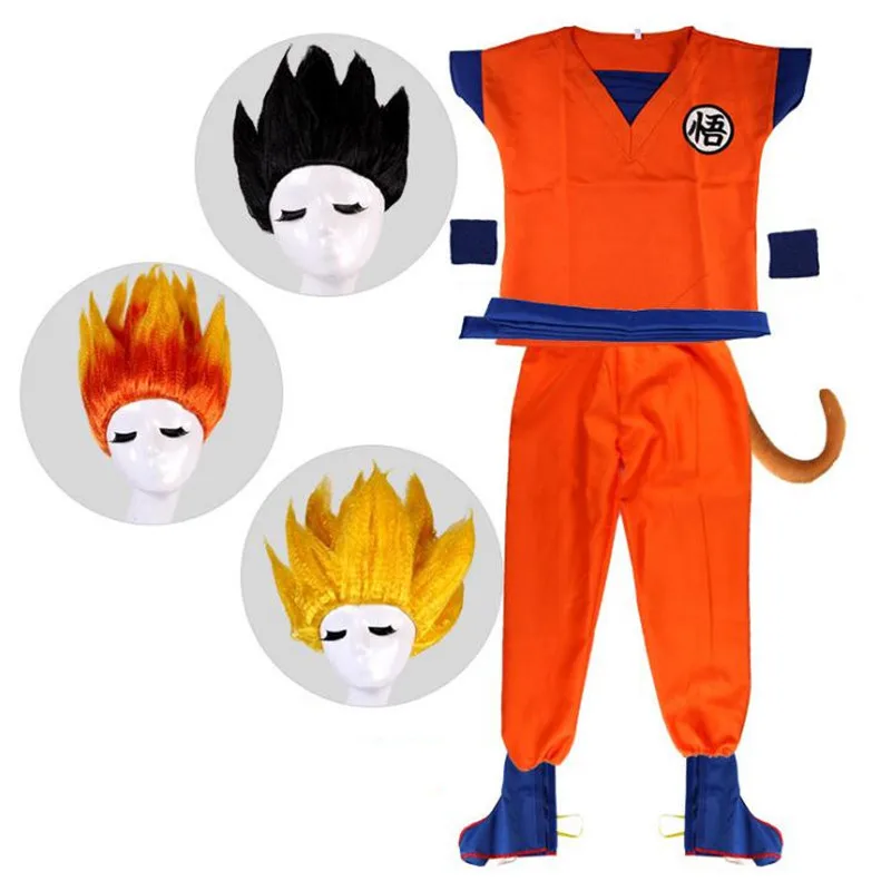 Детские костюмы для косплея аниме Dragon Ball Son Goku Kakarotto с хвостом парика