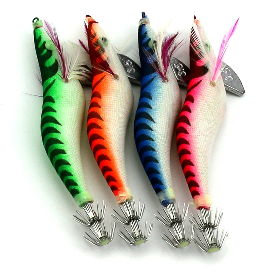 

2015 New 4 pcs 3D Eyes Lifelike Fluorescence Luminous Shrimp Lure Squid Night Fishing Squid Jigs 13.5cm/19.8g peche
