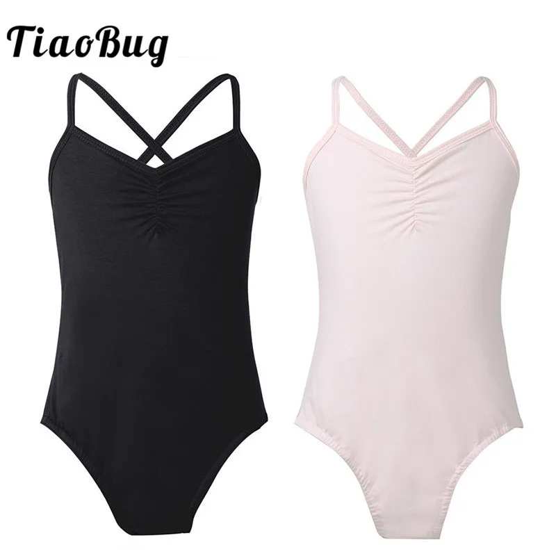 

TiaoBug Kids Teens Spaghetti Straps Gymnastics Ballet Leotard Girls Solid Color Gym Sports Bodysuit Children Workout Dance Wear