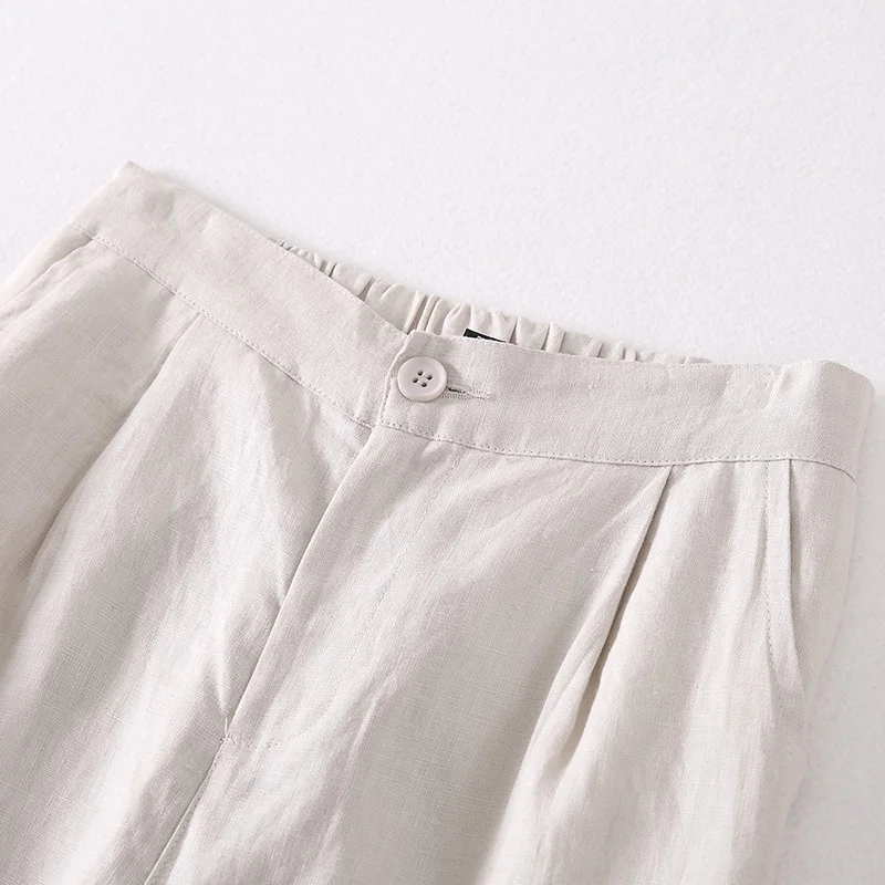 Женские повседневные льняные брюки с высокой талией черные бежевые свободные до