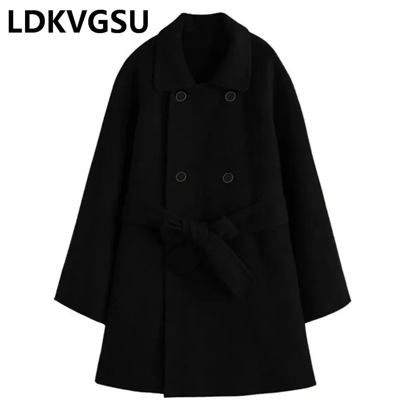 Женская одежда 2018 осенне зимний черный шерстяной пиджак женский двубортный с