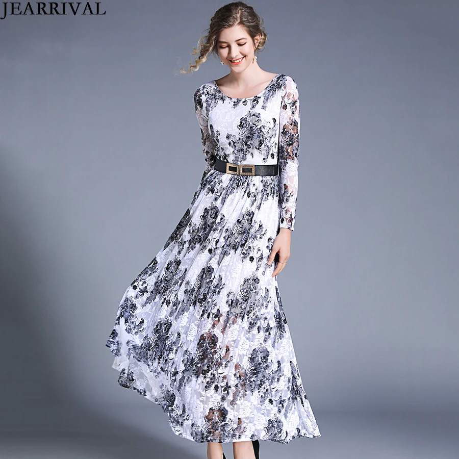 Женское кружевное платье с длинным рукавом и круглым вырезом joarrival Элегантное