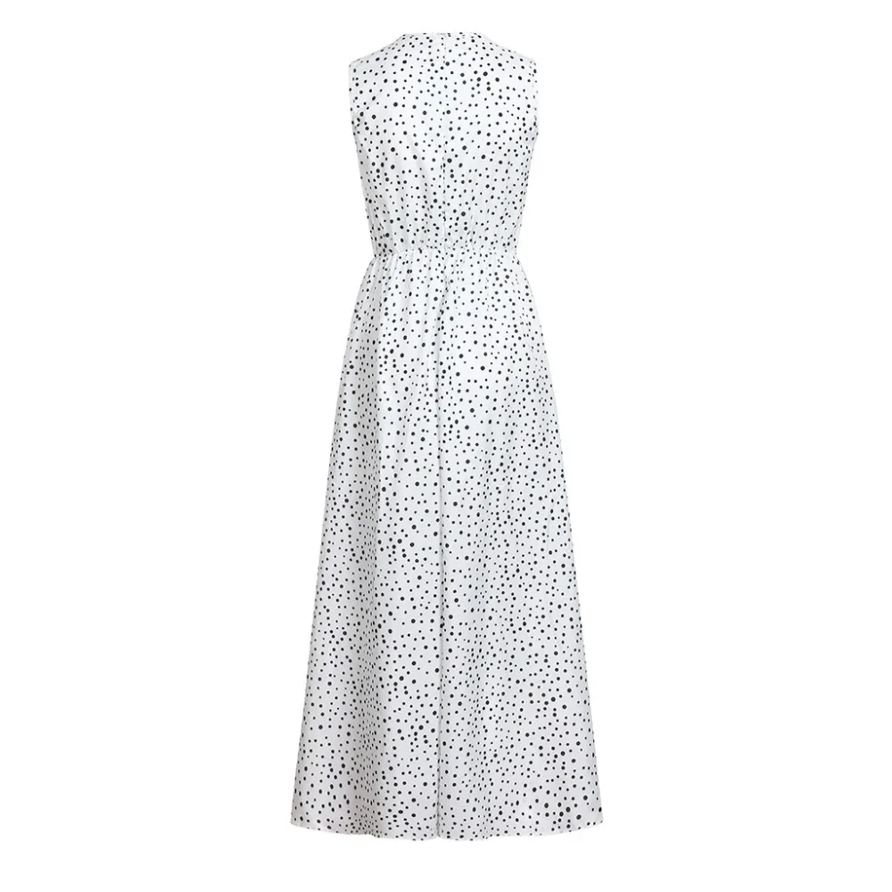Women Dress Summer Sleeveless Dot Print Tassels Deep V Neck Long Beach Maxi Dress#30 | Женская одежда
