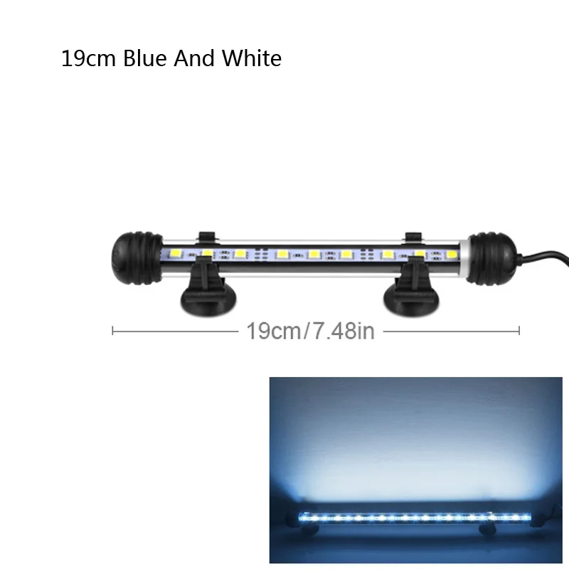 19CM White and Blue Аквариум светодиодный аквариум лампа 9 см 29 см 39 см 49 Светодиодная трубчатая лампа 9/15/21/27 Светодиодный s бар светильник погружной Водонепроницаемый 100-240 В, штепсельная вилка стандарта США - Цвет: 19CM White and Blue