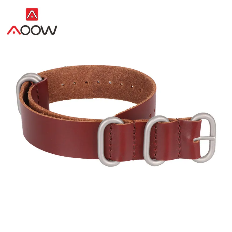 Dark Brown silver Ремешок Nato из натуральной кожи 18 мм 20 мм 22 мм 24 мм синий зулу кольцо для наручных часов Пряжка для мужчин заменить мужчин t браслет аксессуары для часов - Цвет ремешка: Dark Brown silver