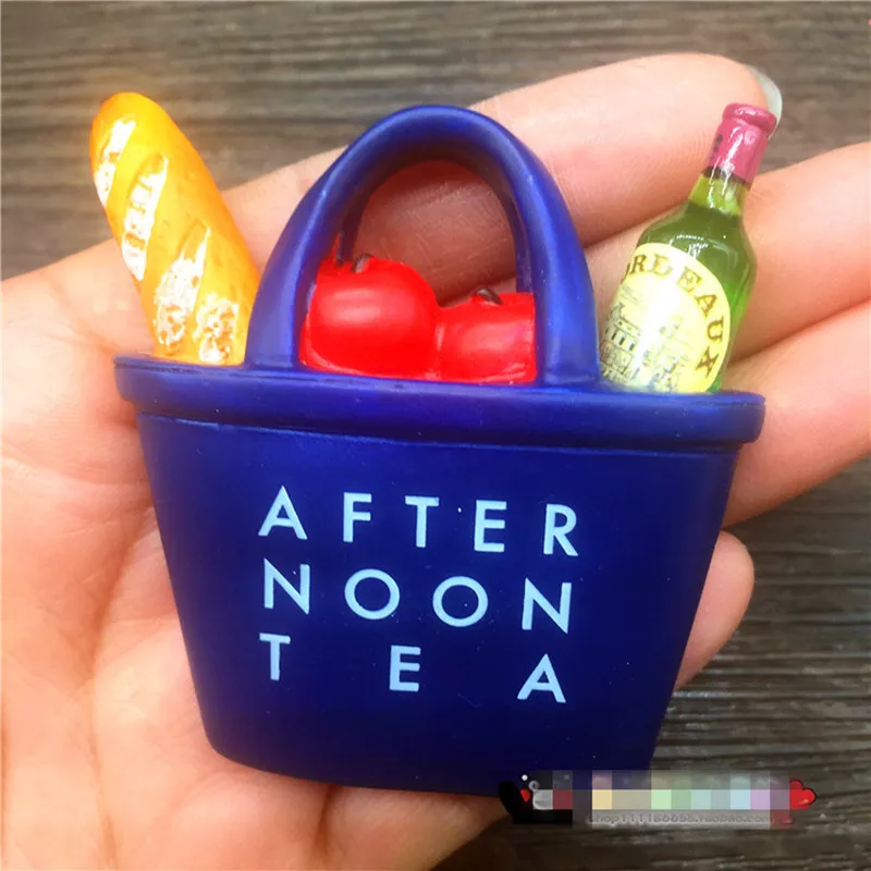 Lovely Picnic Basket Bread Food Afternoon Tea Magnetic Stickers Resin Fridge Magnets Home Kitchen Decoration wholesale | Дом и сад