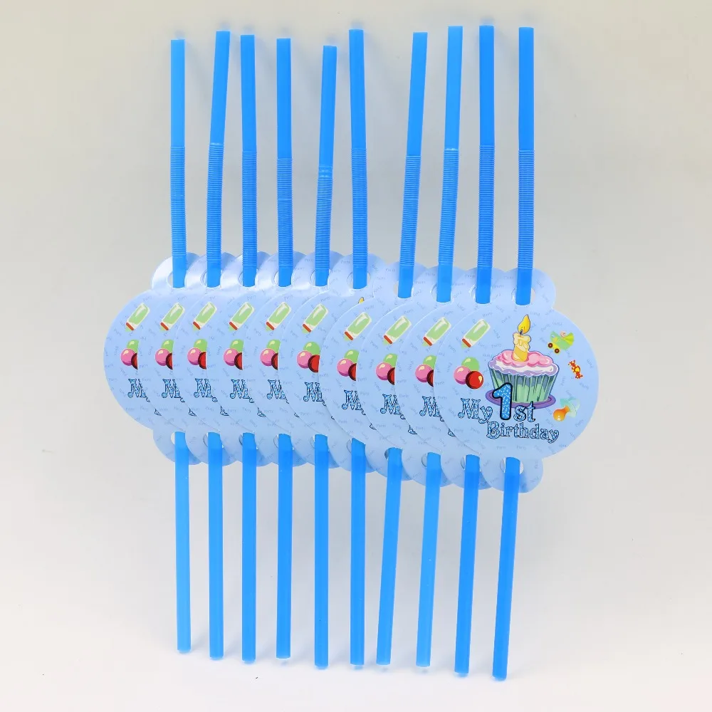 Happy 1 st Birthday Party Decoration Kids Favors Cartoon Theme Baby Shower Plastic Drinking Straws Supplies 10pcslot | Дом и сад