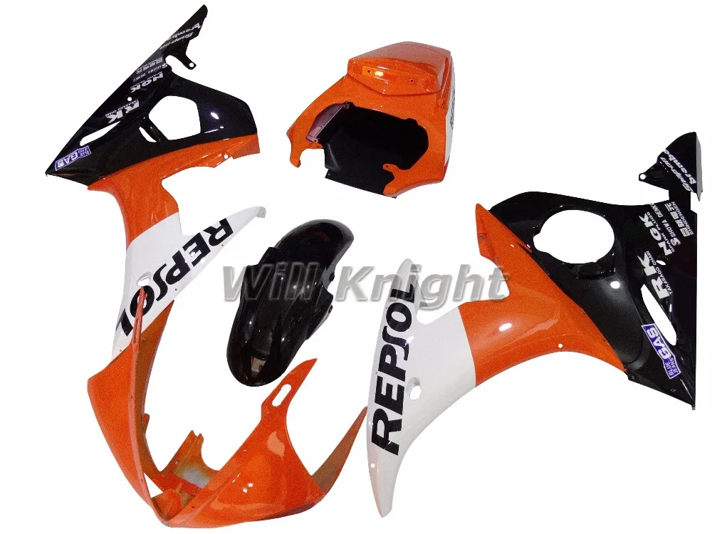 Для Yahama YZF R6 YZF600 2005 ABS Тела Обтекателя Комплект Orange Белый Черный Repsol|kit kits|kit irkit body |