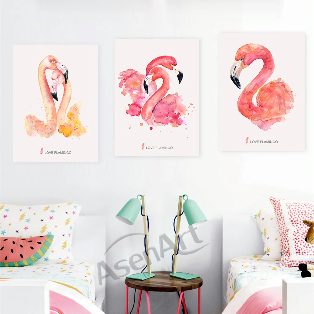 Modern Wall Art Nordic Poster Flamingo Creatives Simple Style Oil Canvas Painting for Fashion Kitchen Home Decoratives Framed | Дом и сад