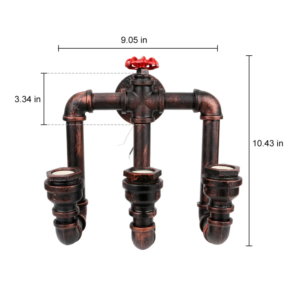 

Loft Retro Water Pipe Wall Sconces Bronze Industrial Decor Wall Lamp 3 Head E27 For Hotel Club Dining Room Lighting