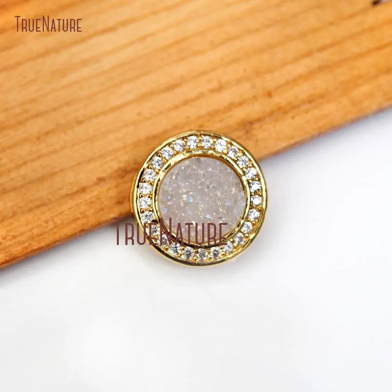 

10Pcs Druzy Crystal Clear Cz Micro Pave Gold Plating Circle Jewelry Findings Beads Copper Jewelry Findings Beads 13mm BE12510
