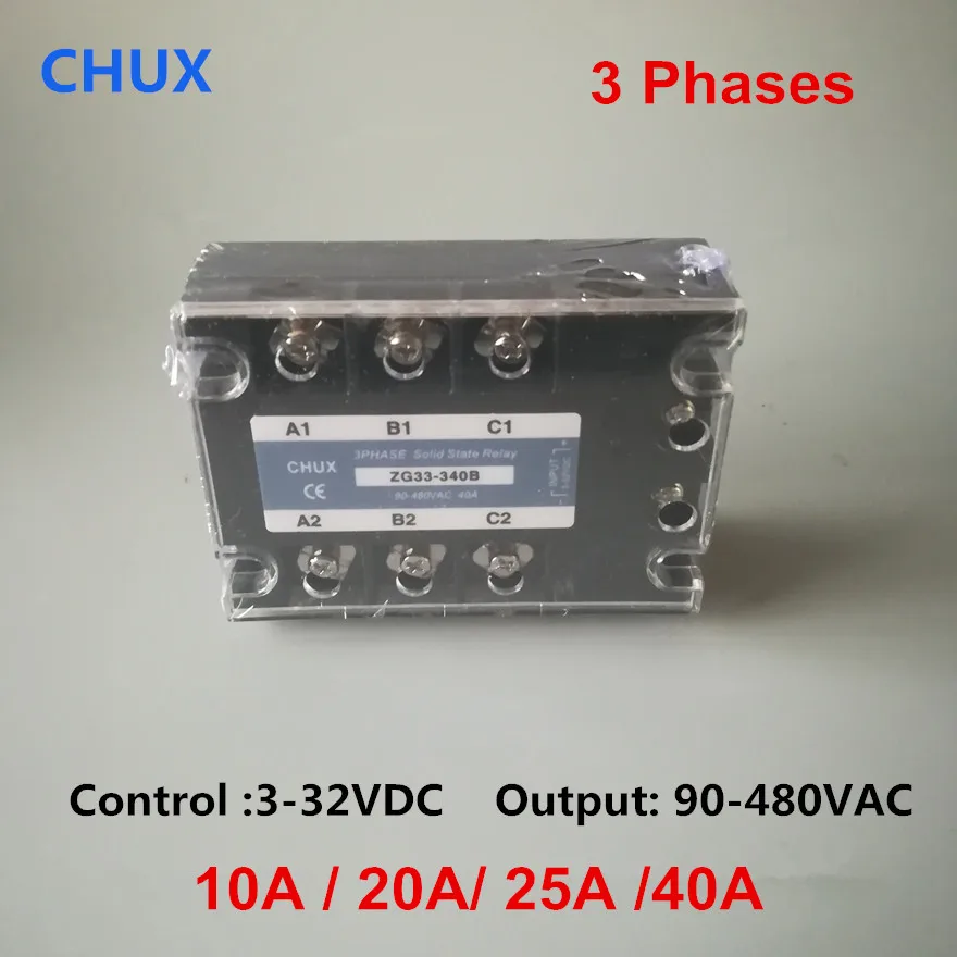 Фото Трехфазное твердотельное реле CHUX 10 А 25 40 50 90-480 В переменного тока ZG33 3-32VDC Трехфазное твердотельное реле CHUX 10 А 25 40 50 90-480 В переменного тока ZG33 3-32VDC