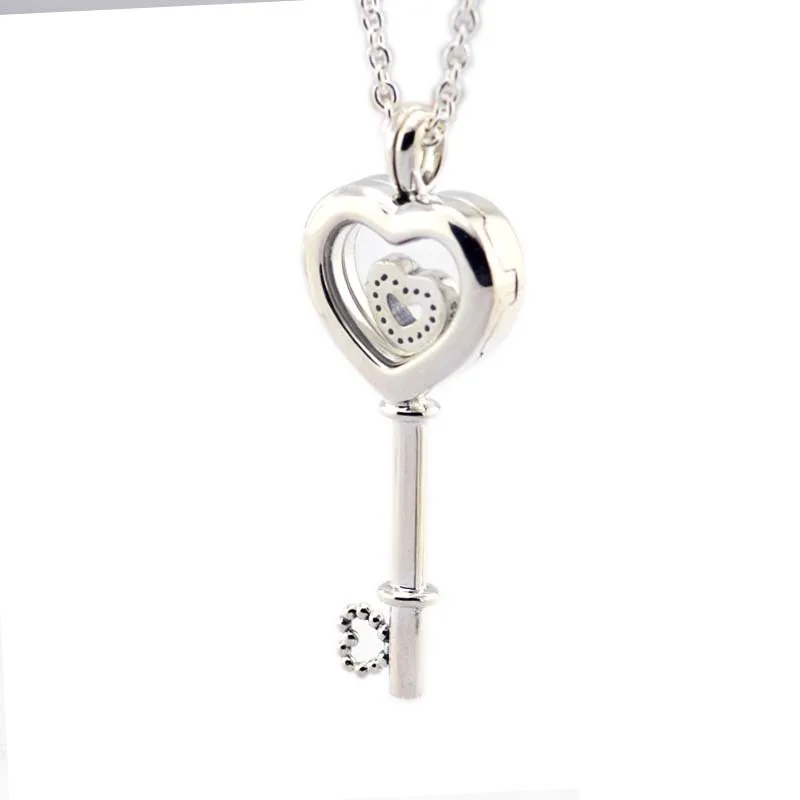 С плавающей медальон сердце ключ кулон & ожерелье нержавеющая сталь с принтом в