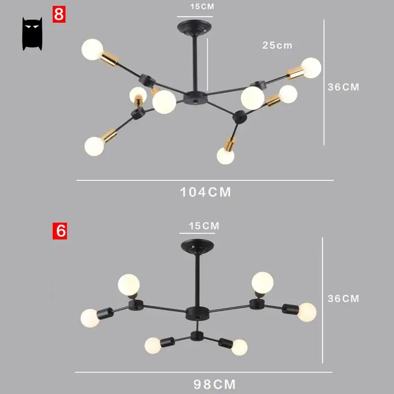 Потолочный светильник в скандинавском стиле черная кованая ветвь ДНК