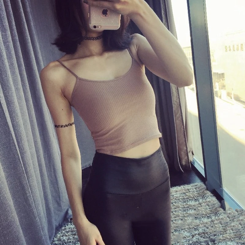 Майка женская эластичная без рукавов пикантный бюстгальтер-Бралетт кроп-топ в