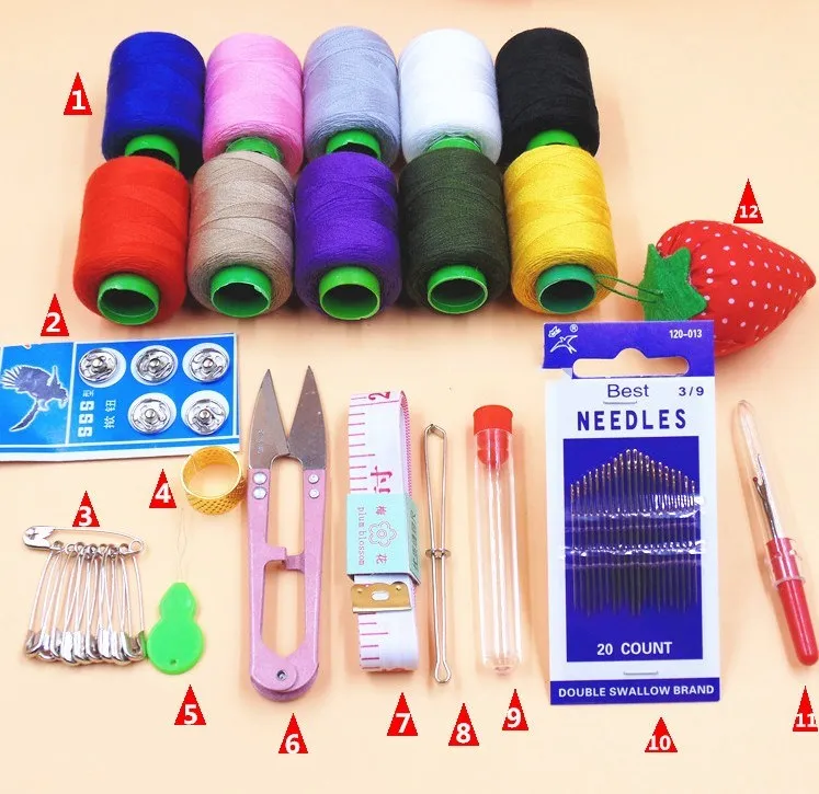 Многофункциональные ножницы с иглами из искусственной кожи красного и синего