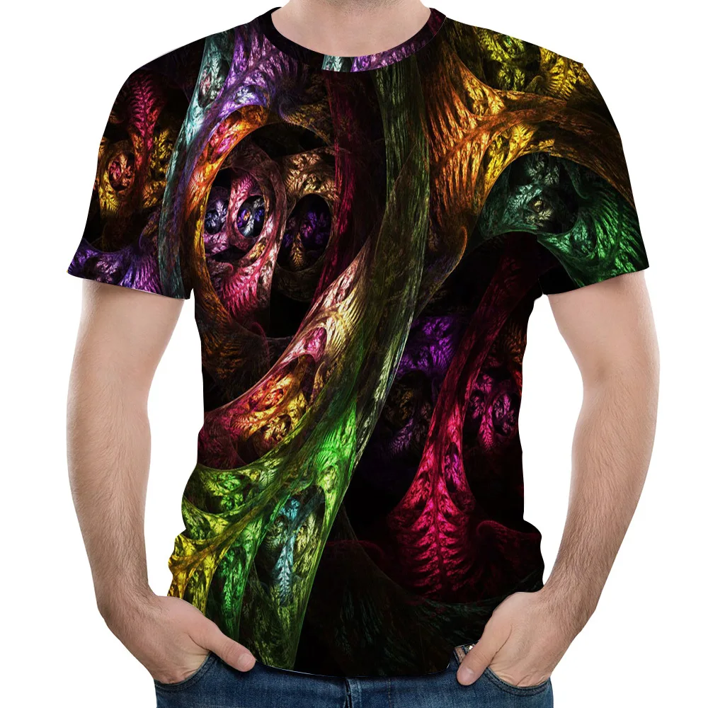 

2019 European and American T-shirts Summer Women's O-Neck Short-Sleeved T-shirt 3D Psychedelic Circus Print Loose Men Tees C