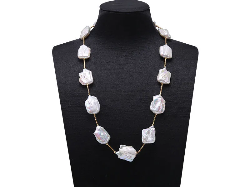 

Ожерелье Из Белого Натурального пресноводного жемчуга 20х30 мм, 22 дюйма