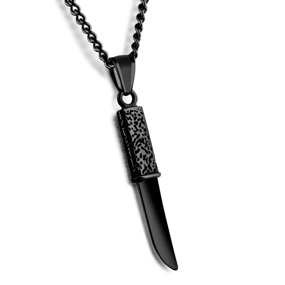 High Quality Stainless Steel Silver Color Gold Black Dagger Knife Pendant Necklace Men's Unisex's Chain Jewelry Wholesale/Retail |