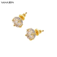 vanaxin aaa cz stone inlay cute zircon earrings gold color korean fashion jewelry shiny stud earring for women birthday