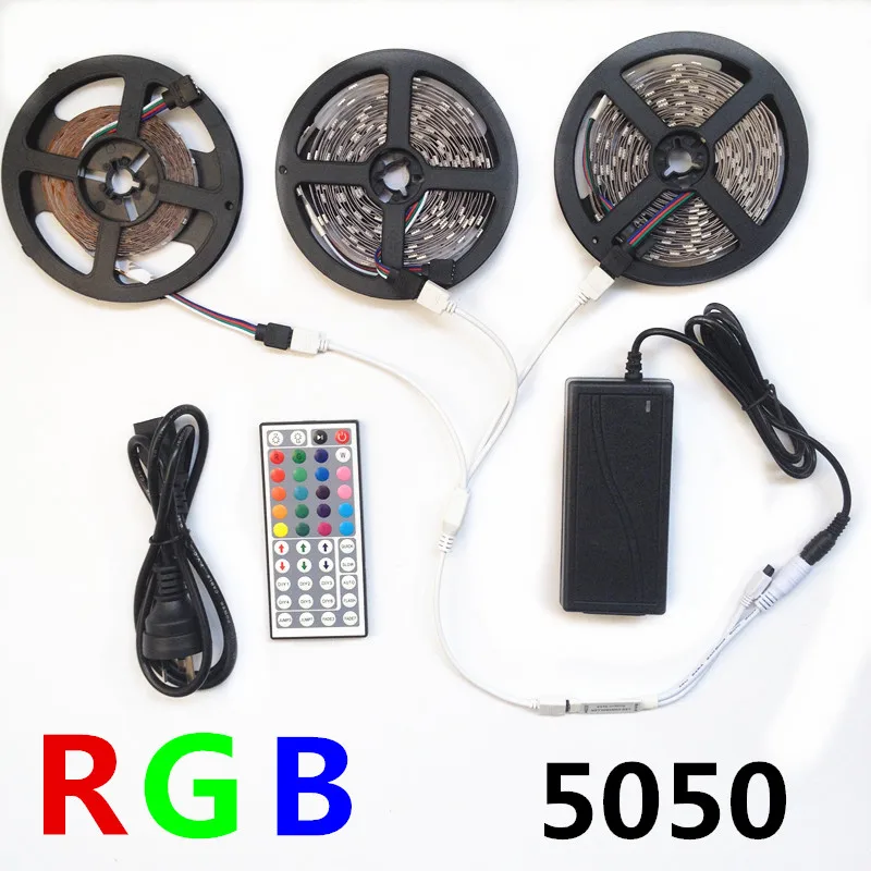 

Светодиодная лента 5050 RGB светильник м 10 м 15 м 30 светодиодов/м SMD полосатая Диодная лента + пульт дистанционного управления на 44 кнопки 12 в исто...
